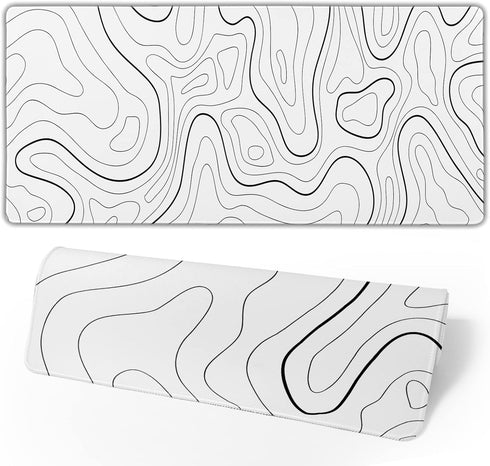 White Mouse Pad Extended Gaming Mouse Pad for Desk 31.5 x 11.8 Inch Black and White Mousepad Topographic Mouse Pad with Anti-Slip Rubber Base for ...