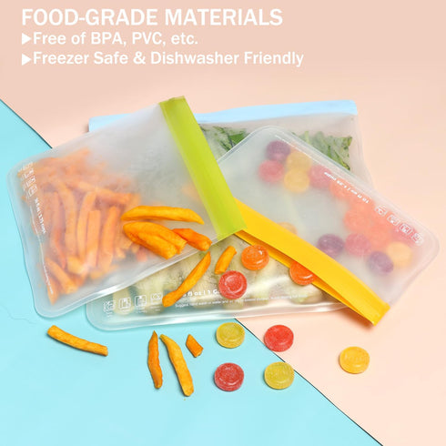 SPLF 12 Pack Dishwasher Safe Reusable Bags Silicone, Leakproof Reusable Freezer Bags, BPA Free Reusable Storage Bags for Lunch Marinate Food Trave...