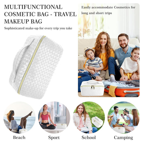 ZAUKNYA Large Capacity Travel Cosmetic Bag - Makeup Bag, Portable Leather Waterproof Women Travel Makeup Bag Organizer, with Handle and Divider Fl...