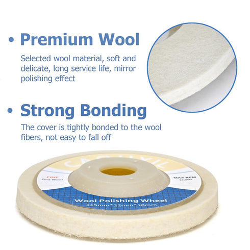 5PCS Wool Polishing Wheel Disc 4.5" x 7/8", Wool Felt Disc Buffing Wheel for Angle Grinder, Polishing Pad for Metal Marble Glass Ceramic, Fine Woo...