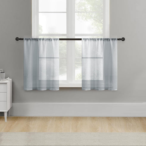 MRTREES Sheer Tier Curtains Grey 24 inch Length Kitchen Tiers Transparent Voile Sheers Short Bathroom Window Curtain Panels Cafe Curtains Light Fi...