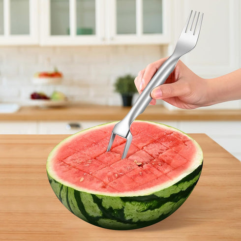 2PCS Watermelon Fork Cutter, 2-in-1 Stainless Steel Cutters, Dual Head Watermelon Slicer Knife, Kitchen Cutter Knife for Family...