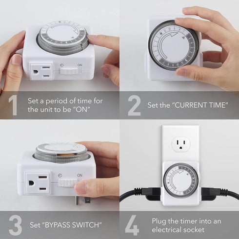 HBN Indoor Timers for Lamps,24 Hour Plug-in Mechanical Indoor Timer for Electrical Outlets,Dual Outlets,15 Minute Intervals,Light Timer for Indoor...