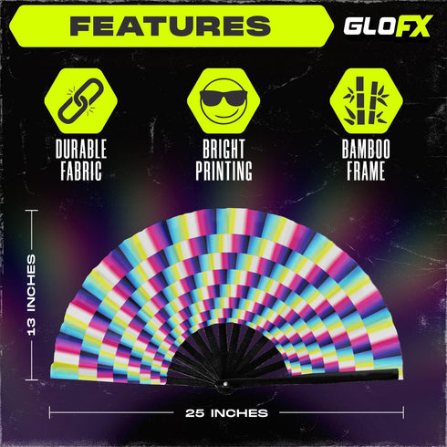 GloFX Folding Fan - Trippy - Large Rave Clack Folding Hand Fan for Men/Women - for EDM, Music Festival, Club, Event, Party, Dance, Performance, De...