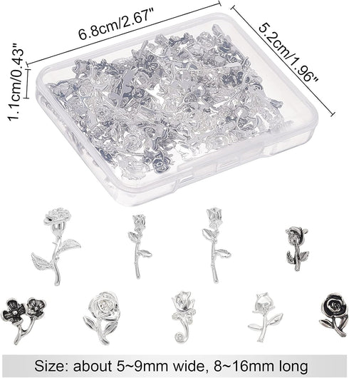 OLYCRAFT 135pcs Flower Theme Resin Fillers Charms Rose Plum Blossom Alloy Cabochons Alloy Epoxy Resin Supplies Nail Art Decorations for Resin Jewe...