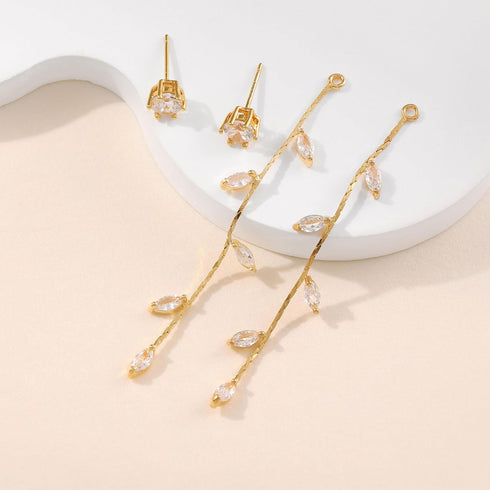 Long Crystal Drop Earrings Dangling Cubiz Zirconia Threader Earrings Crystal Leaf Drop Dangle Earrings for Women Bridal Wedding...