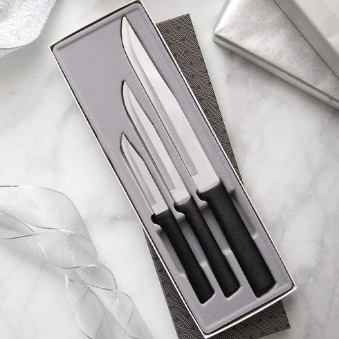 Rada Cutlery 3-Piece Housewarming Knife Gift Set, Made in USA, Black Handles...