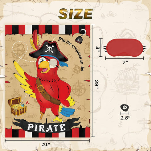 WERNNSAI Pin The Eye Patch on The Pirate - Pirate Party Games for Kids Boys 28'' x 21'' Parrot Game Poster with 24 PCS Reusable Stickers Blindfold...