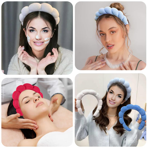 Spa Headband for Washing Face Wristband Set Sponge Makeup Skincare, Terry Cloth Bubble Soft Get Ready Hairband for Women Girl Puffy Padded Headwea...