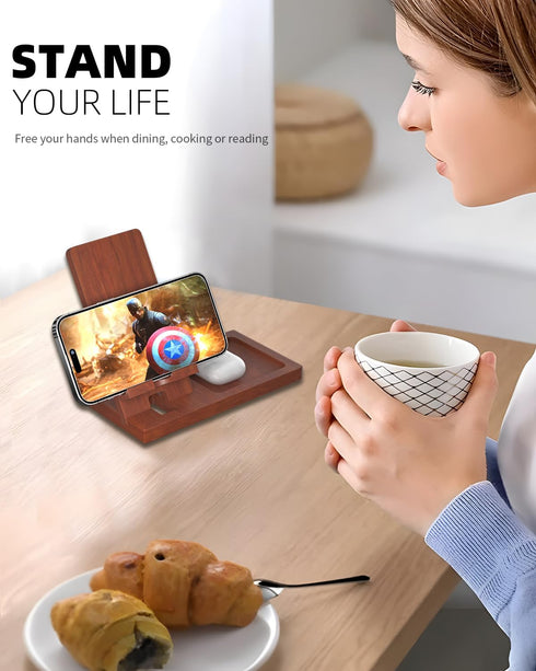 Cell Phone Stand with Tray, Wood Phone Docking Station for Men, Phone Holder for Desk, Men's Docking Station and Organizer, Wooden Desk Organizer...