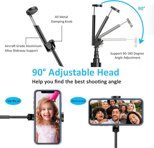 Selfie Stick Bluetooth, Lightweight Aluminum All in One Extendable Selfie Sticks Compact Design, Compatible with iPhone 16/15/14 Pro Max/14 Pro/14...