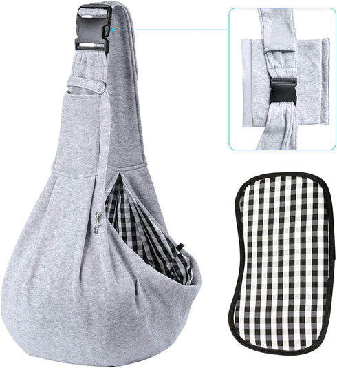 Dog Sling Cat Sling Carrier with Bottom Support, Kanemc Hands Free Sling Bag for 12Lbs Short Dog Small Puppy 16Lbs Clingy Cat Pets, Lightweight & ...