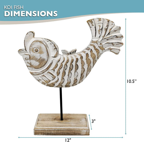 Wooden Fish Lake House Decor for Home | Handmade Beach Decoration on Base Stand for Shelves, Table, Office, Living Room, Foyer (Koi Fish)...