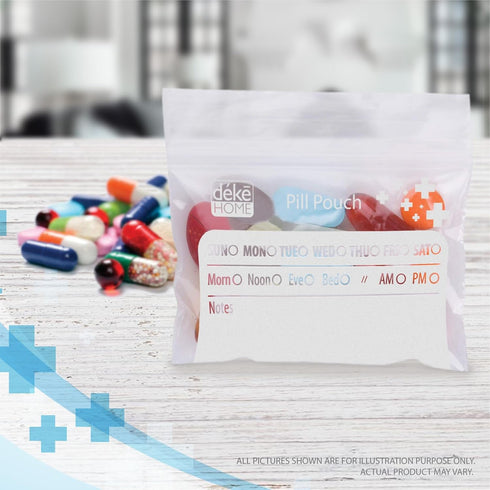Deke Home - 100 Pack Clear Resealable Pill Bags (4x2.75 in), Travel Medicine Pouches with Write-On Label, BPA-Free Disposable Pill Organizer for M...