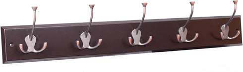 BIRDROCK HOME Tri Hook Coat Rack - 5 Hooks - Wall Mount Hat Rack - Brown Finish - Bronze Hooks...