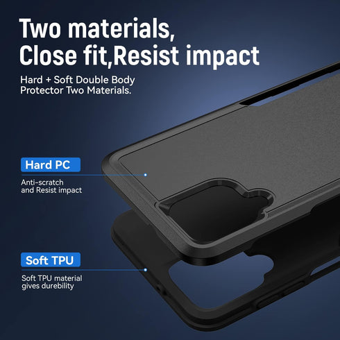 for Galaxy A12 Case, with Screen Protector, Heavy-Duty Tough Rugged Slim Shockproof Protective Case for Samsung A12, Black...