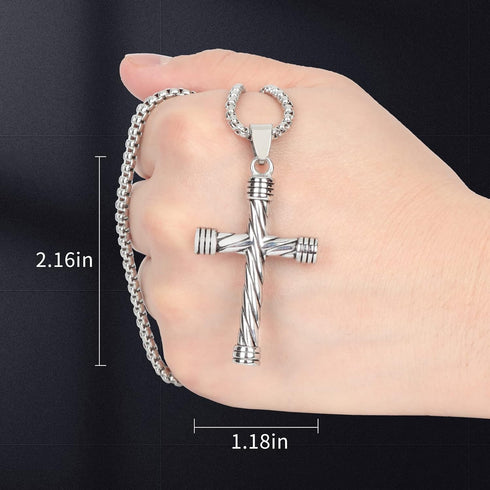 Cross Pendant for Car Rear View Mirror Decor Prayer Hanging Ornament Stainless Steel Rope Winding Cross Necklace Men Boys Christian Gift (Silver)...