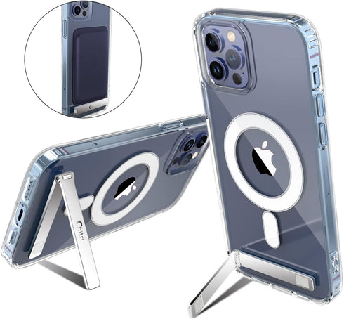 for iPhone 12 Pro Max Case - Transparent Hard PC Back Slim Shockproof Protective Case with Three-Way Stand and Magsafe Compatibility...