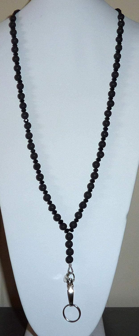 Beaded Essential Oils Diffuser Black Lava Women's Lanyard, 34" For ID Badge Card Holder Teacher Gift Nurse Cruise Keys...