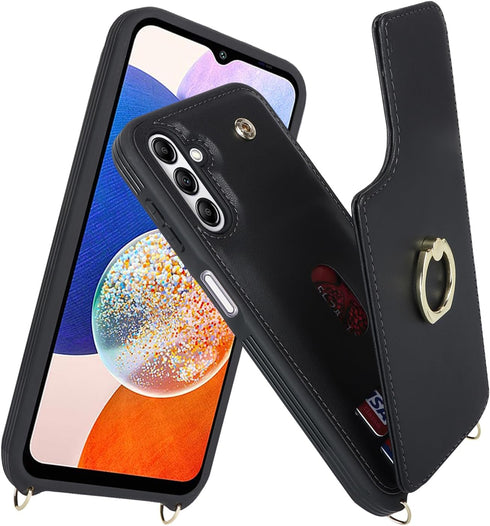 for Samsung Galaxy A13 5G Case with Card Holder and Strap for Women,Crossbody Lanyard,Ring Stand,Snap Clasp,Phone Wallet Cases 6.5 inch(Black)......