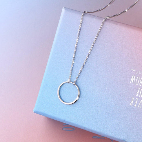 Ladytree S925 Sterling Silver Circle Necklace for Women Dainty Simple Open Circle Pendant Day Collar Style with Rolo Chain 18+2 Inch Trendy Silver...