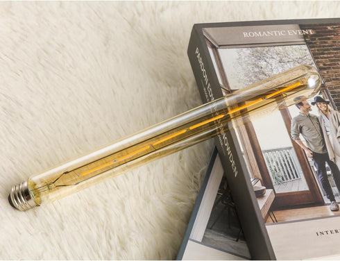 LEOOLS T300 Vintage LED Filament Bulb T10 6W Dimmable Led Edison Light Bulb 11.8inch Long Tubular Vintage LED Light,E26 Medium Base,Amber Glass,Wa...