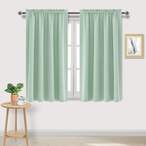 DWCN Blackout Curtains Room Darkening Thermal Insulated Bedroom Curtains Window Curtain Panels, 52 x 45 inches Long, Set of 2 Light Green Rod Pock...