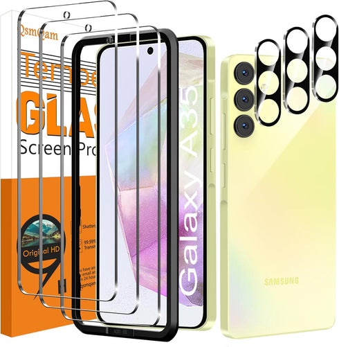 3 Pack Screen Protector for Samsung Galaxy A35 + 3 Pack Camera Lens Protector, Ultra HD Tempered Glass, 9H Hardness, Anti Scratch, Easy Installati...