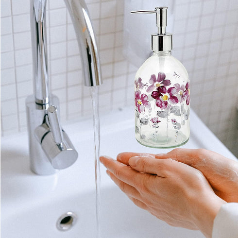 17oz Flower Glass Soap Dispenser Bottle with Plastic Pump...