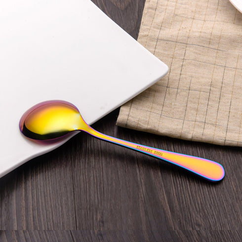 Berglander Rainbow Soup Spoon, 6 Pieces Stainiess Steel Titanium Plating Multicolor Soup Spoons, Colorful Round Spoons, Pack of 6...