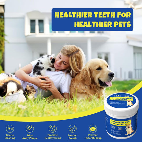 50Pcs Teeth Cleaning Wipes for Dogs & Cats, Dog Dental Care Wipes, Disposable Gentle Cleaning & Gum Care Pet Wipes...