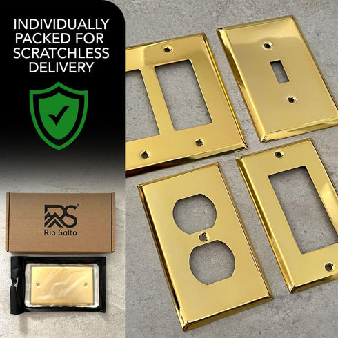 BRASS Duplex Gold Outlet Cover STANDARD SIZE Polished Brass Metal Outlet Cover Wall Plate Duplex Receptacle Wallplate Covers 1-Gang Single Gang, S...