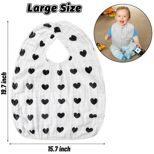 Zainpe 4Pcs Muslin Cotton Feeding Bibs for Baby Love Heart XOXO Trees Extra Large Adjustable Bib with 4 Absorbent Soft Layers Machine Washable Bur...