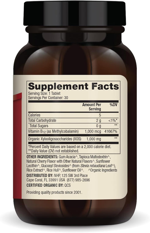 Dr. Mercola Organic Chewable Vitamin B12, 30 Servings (30 Tablets), Natural Cherry Flavor, Dietary Supplement, Supports Energy Production and Ment...