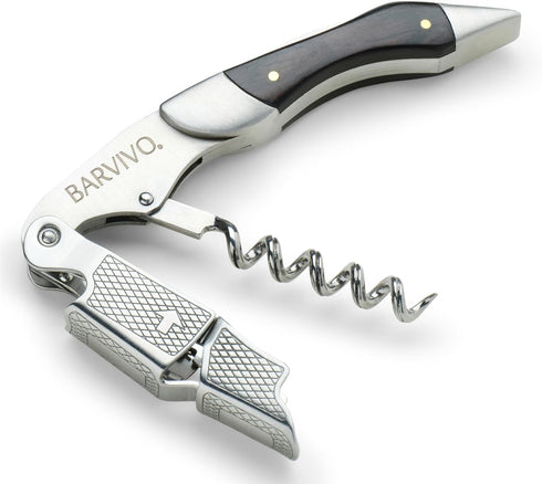 Barvivo Wine Opener with Foil Cutter and Cap Remover - Double Hinged Corkscrew for Bartenders - Stainless Steel Wine Key for Easy Bottle Opening -...