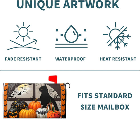 Black Cat Halloween Mailbox Covers Magnetic Standard Size 21"x18" Fall Halloween Pumpkins Magnetic Mailbox Covers Halloween Mailbox Decorations Le...