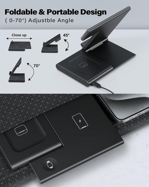 Wireless Charger 3 in 1 Wireless Charging Station for iPhone 15 14 13 12 11 Pro Max XR XS,Fast Wireless Charging Stand Dock for Apple Watch 9 Ultr...