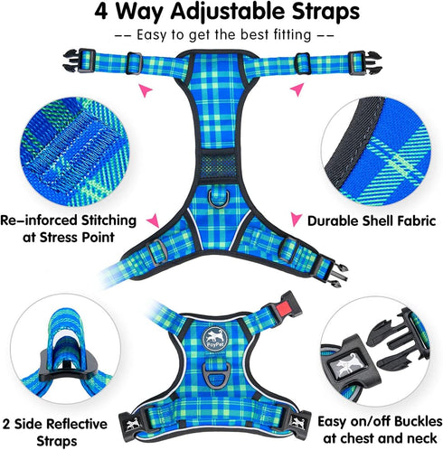 PoyPet No Pull Dog Harness, Reflective Adjustable No Choke Pet Vest with Front & Back 2 Leash Attachments, Soft Control Training Handle for Small ...