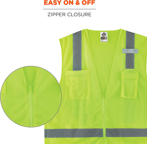 Ergodyne Unisex - Class 2 Economy Surveyors Vest Zipper, Lime, Large-X-Large US...