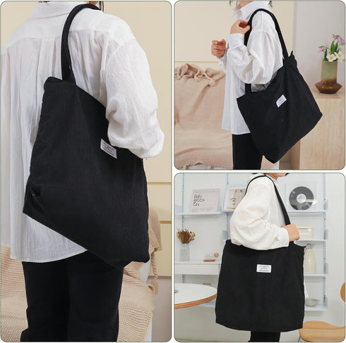 Corduroy Tote Bag for Women Large Hobo Bags Tote Bag with Zipper Casual Shoulder Handbags Work Shopping Bag...