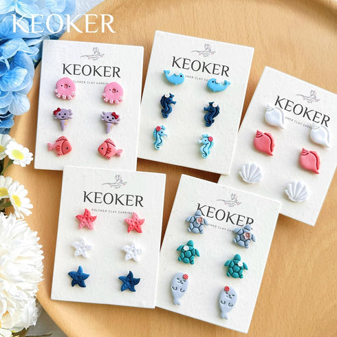 Keoker Ocean Animal Clay Cutters, Sea Animal Clay Cutters for Polymer Clay Jewelry, 12 Shapes Animal faces Clay Earring Cutters, Small Earring Cut...