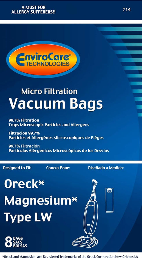 EnviroCare Replacement Vacuum Cleaner Dust Bags made to fit Oreck Magnesium Type LW Uprights 8 Pack...