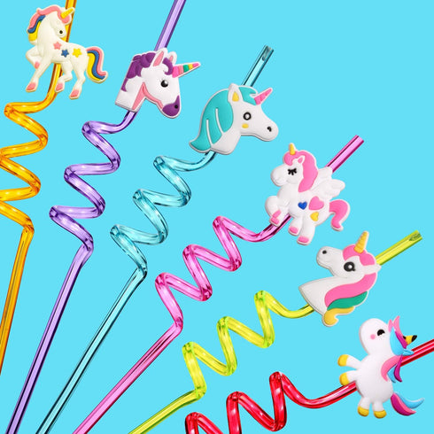 24 Reusable Unicorn Drinking Plastic Straws + 6 Temporary Tattoos for Girls | Birthday Party Supplies - Rainbow Unicorn Party Favors Decorations w...