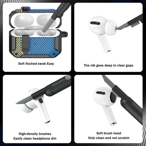 AirPods Pro Case Cover with Cleaner Kit, Military Hard Shell Protective Armor with Lock for AirPod Pro Charging Case, Front LED Visible, Carbon Fi...