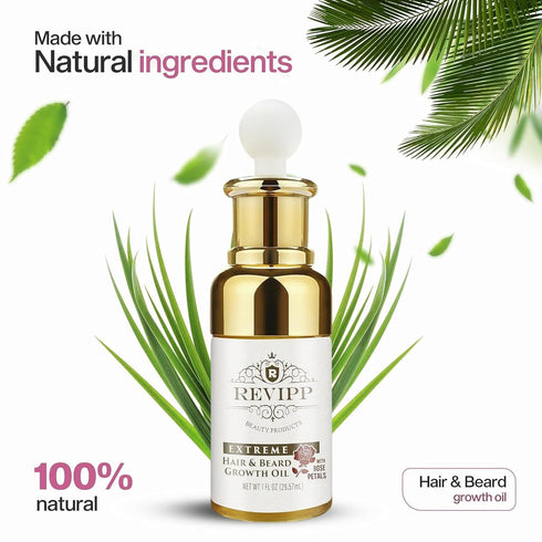 REVIPP Hair & Beard Oil with Rose Petals | 100% Natural Formula | Stops Itching, Dandruff, Minimizes Grey Hair | Optimal Growth | Nourishing, Soft...