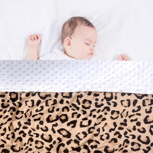 Baby Blanket for Girls Boys Leopard Minky Super Soft Double Layer Receiving Blanket with Dotted Backing for Newborn Nursery Stroller Receiving Tod...
