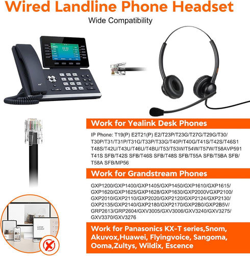 Lightweight Wired RJ9 Telephone Headphone Call Center Headset, Corded Deskphone Headset Compatible with Yealink T26 T31 T33 T42 T46 T48 T53 T54 et...