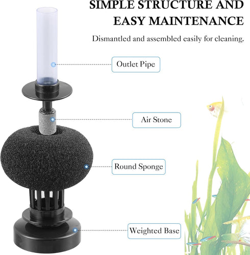 HITOP 2 Pack Aquarium Bio Sponge Filter: 4in Mini Air-Powered Fish Tank Filter, Quiet Small Sponge Filter for up to 15gallon Fish Tank, Betta Tank...