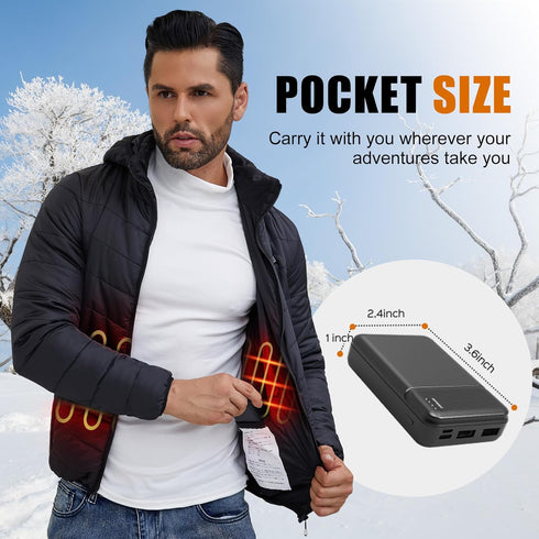 5V/2A Heated Vest Heated Jacket Battery Pack 10000mAh Power Bank for Heating Vests Jackets Coats Hoodies Battery for Electric Vest Jacket for Men ...
