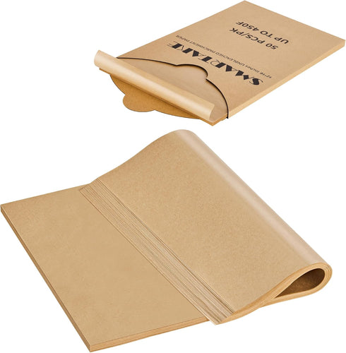 SMARTAKE 50 Pcs Parchment Paper Baking Sheets, 12x16 Inches Non-Stick Precut Baking Parchment, for Baking Grilling Air Fryer Steaming Bread Cup Ca...
